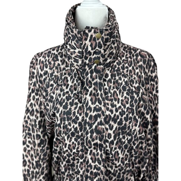 JM Collection Leopard Coat Jacket Womens M Brown Black Belted Waist Snap Button - Picture 3 of 16